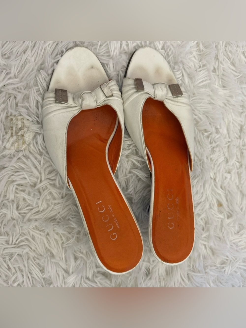Authentic Gucci Women's White Leather Slide Sandals